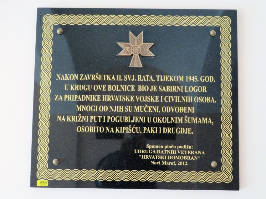 Spomen ploča postavljena 2012 u novomarovskoj bolnici
